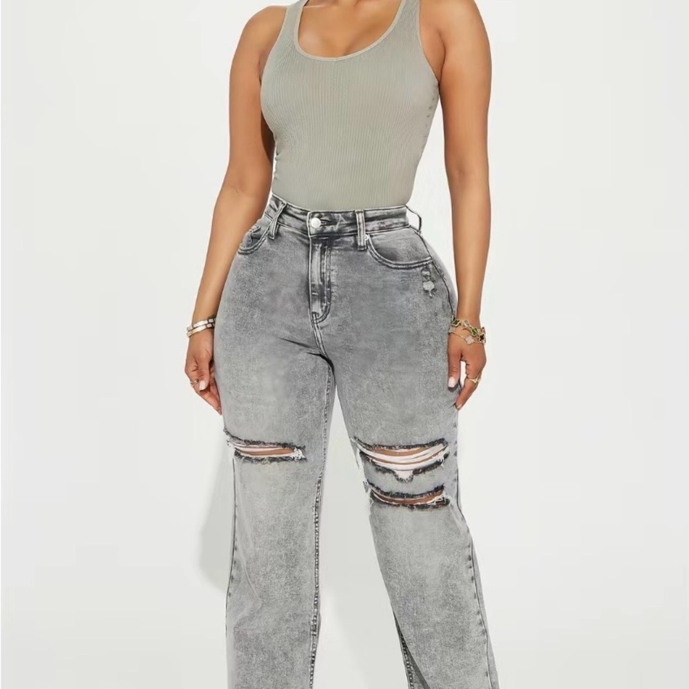 Fashion Nova Gray Straight Leg Jeans